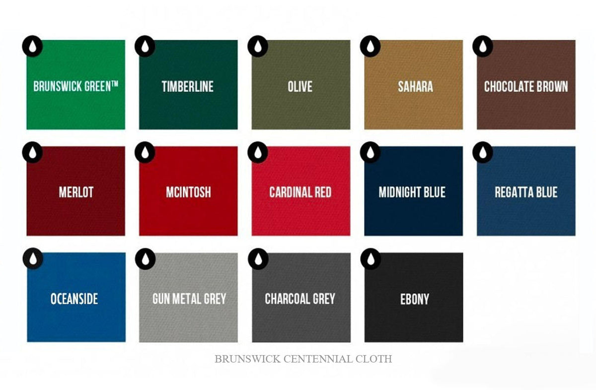 Brunswick Centennial pool table cloth color chart